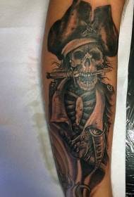 ruoko runoshamisa chinyakare dema uye chena pirate skeleton tattoo pateni