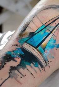 手臂令人印象深刻的水彩帆船紋身圖案