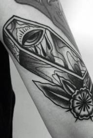 ramię prosta czarna tajemnicza trumna z wzorem tatuażu