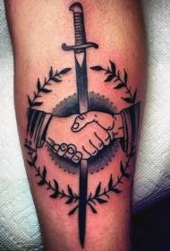 Arm unique black and white hand and sword plant tattoo pattern