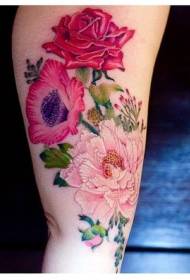 very realistic multicolored Colorful flower arm tattoo pattern
