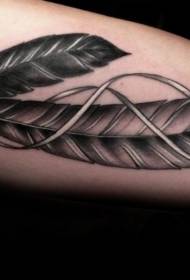 arm gray feather with ribbon tattoo pattern