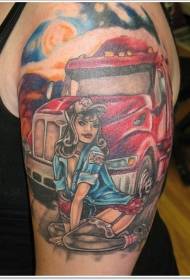 большой манга стиль цветной сексуальный женский пожарный татуировки
