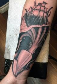феноменални црно-бијели узорак тетоваже за лигње и једрилицу