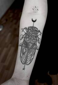 手臂黑色线条几何昆虫和月亮纹身图案