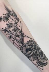 bras peint à la main en noir) Motif de tatouage de fleur