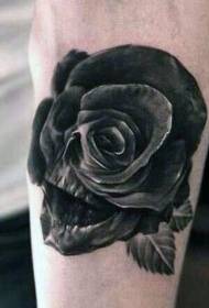 ръка уникална черна роза в комбинация с череп татуировка модел