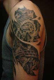 tradičný čierny a biely vzor mechanického tetovania na ramene ozubených kolies