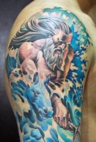 arm grouss Cartoon Faarf Roserei Poseidon Mier Gott Tattoo Muster