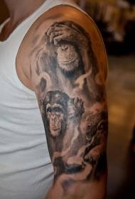 braț grup impresionant de model de tatuaj Orangutan alb-negru