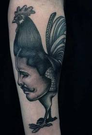 Braccio design divertente gallo nero con motivo tatuaggio combinato viso