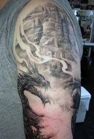 Arm pragtige geverfde groot kasteel met 'n draak tattoo patroon