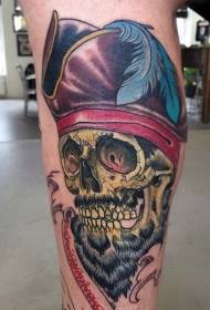 手臂逼真的彩色海盜骷髏帽子紋身圖案