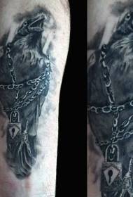 Arms impressive black and white chain crow tattoo pattern