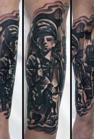modello di tatuaggio ragazzo militare bianco e nero di vitello vecchia scuola