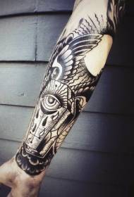 Arm unique black mysterious coffin with eye and wings tattoo pattern