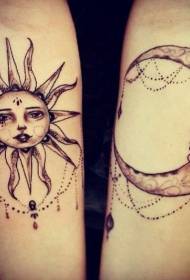 arm elegant sol och måne tatuering mönster