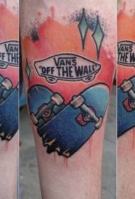 small multicolored break skateboard with letter arm tattoo pattern