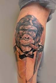txahal freskoa zuri-beltzeko orangutan eta pipa tatuaje eredua