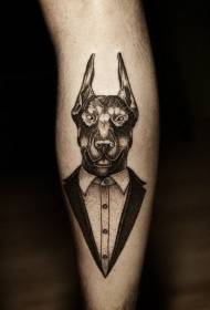 brako amuza desegno nigra kaj blanka robo doberman tatuaje ŝablono