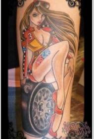 腕漫画スタイルの色のセクシーな機関車の女性のタトゥーパターン