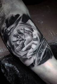 kar nagy természetes reális fekete-fehér óra tetoválás minta