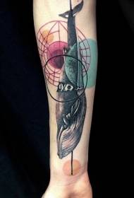 misterioso stile geometrico colorato grande braccio tatuaggio squalo