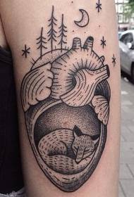 arm gorgeous black puncture sleeping fox and heart tattoo pattern