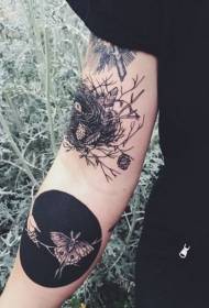 brazo nido inusual y patrón de tatuaje de mariposa círculo negro