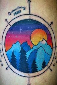 braç patró tatuatge de muntanya nocturna multicolor