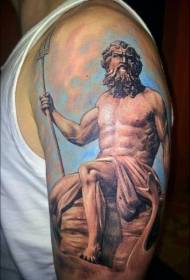 Patrón de tatuaxe de escultura Poseidon de cor brazo