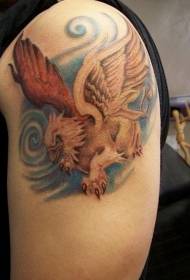 обојени Гриффин звер и плава позадина узорак за тетоважу руку 13652 цртани узорак у боји, механички узорак за тетоважу