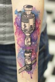 old school geschilderd inktstijl ruimteschip arm tattoo patroon