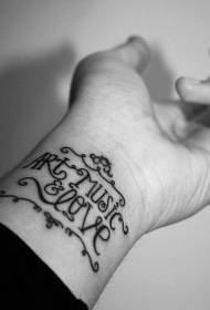 arm black Letters with decorative vine tattoo pattern
