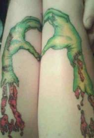 rameno zelené zombie ruky krvavé tetovanie vzor