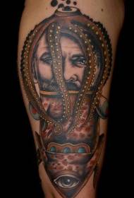 рука морський стиль барвисті восьминога та портрет татуювання візерунок