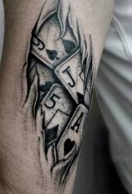padrão de tatuagem de braço de baralho preto e branco estilo lágrima