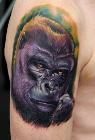 ແຂນຮູບແບບ tattoo gorilla ສີທີ່ແທ້ຈິງທີ່ສວຍງາມ