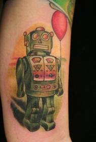 modello di tatuaggio divertente robot verde e palloncino rosso braccio