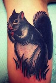 arm on model of tattoo of squirrel black and grey