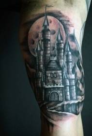 arm fantasiewêreld van maan en kasteel tatoeëringpatroon