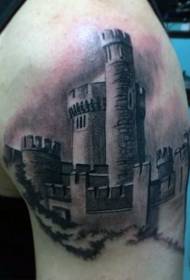 real-emnyama kunye emhlophe medieval castle enkulu ingalo tattoo iphethini