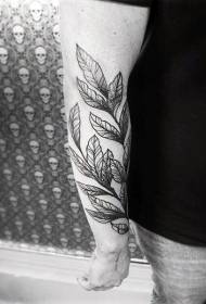 팔 간단한 검은 색과 흰색 잎 식물 문신 패턴