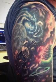 Wonderful beautiful painted space planet arm tattoo pattern