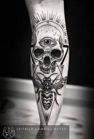 arm funny mysterious black and white skull with eye and bee tattoo pattern