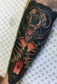 Coole old school kleur beer arm tattoo patroon