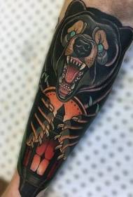 Fantastico modello di tatuaggio del braccio dell'orso di colore vecchia scuola