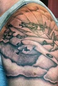 braço personalidade preto e branco aeronaves militares tatuagem padrão
