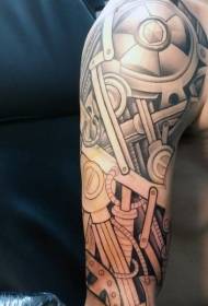 рука ўражвае будучыню Чорна-белы механічны малюнак татуіроўкі