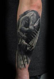 braț muzică alb-negru realistă pentru instrumente tematice și modele de tatuaje de mână